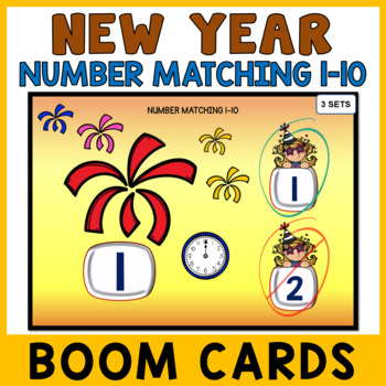 Preview of New Year Number Recognition 1 to 10 Boom Cards Preschool - Fireworks