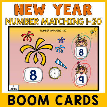Preview of New Year Number Recognition 1 to 20 Boom Cards Preschool - Fireworks
