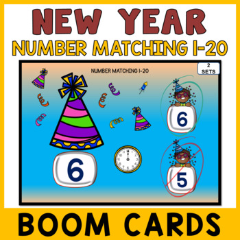 Preview of New Year Number Recognition 1 to 20 Boom Cards Preschool - Party Hat