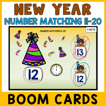 Preview of New Year Number Recognition 11 to 20 Boom Cards Preschool - Party Hat