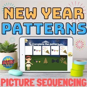 Preview of New Year Patterns Picture Sequencing Boom Cards
