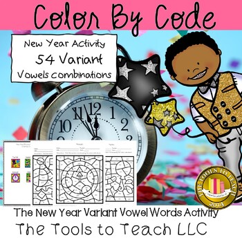 Preview of New Year Phonics Color by Code 54 Variant Vowel Words Activity