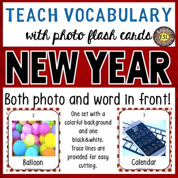 Preview of New Year's Photo Flash Cards Photo and Word in Front