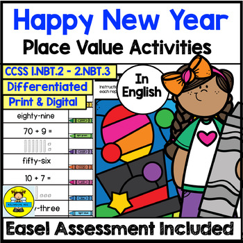 Preview of New Year Place Value Math Activities and Digital Assessment