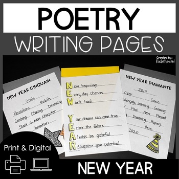 Preview of New Year’s Writing - Poetry Writing Templates - New Year’s 2024 Bulletin Board