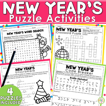 Preview of Happy New Year 2024 Puzzles Word Search First Day Back from Winter Break