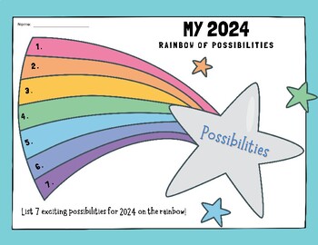 Preview of New Year Rainbow of Possibilities Worksheet Growth Mindset Positive Thinking FUN