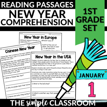 Preview of New Year Reading Comprehension Passages with Questions | 1st Grade