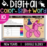 New Years 2024 Color by Sight Word Editable Typing Practic