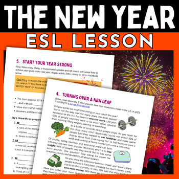Preview of New Year's Resolutions ESL Lesson - Reading, Listening, Speaking Activities