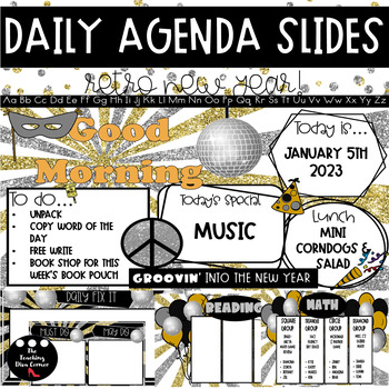 Preview of New Year Retro Daily Agenda and Center Slides