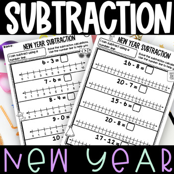 Preview of New Year Subtraction Number Line Worksheets Kindergarten 1st Grade