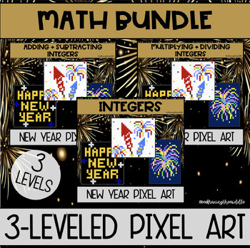 Preview of New Year Themed Pixel Art BUNDLE for Middle School Math