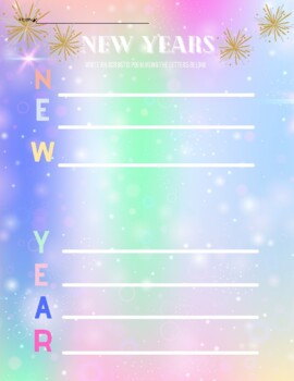 Preview of New Year Typing & Writing Activities (Acrostic Poem and Resolutions) Fillable