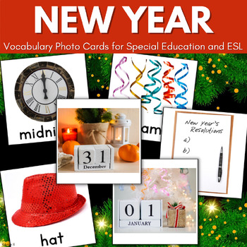 Preview of New Year Vocabulary Picture Cards Special Education Speech Therapy Special Ed