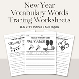 New Year Vocabulary Words Tracing Worksheets / Editable Ca