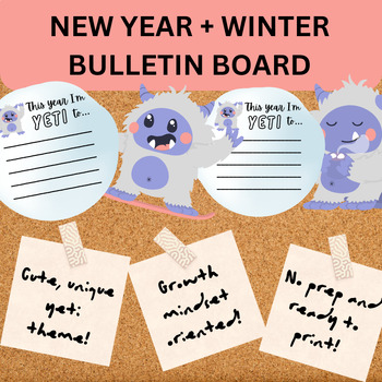 Preview of New Year + Winter Bulletin Board: Growth Mindset Activity (Cute Yeti Theme!)