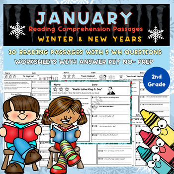 Preview of Winter January 2nd grade reading comprehension passages and questions  