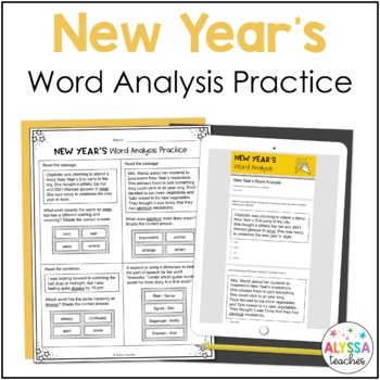 Preview of New Year Word Analysis Worksheets (SOL 4.4) Print and Digital