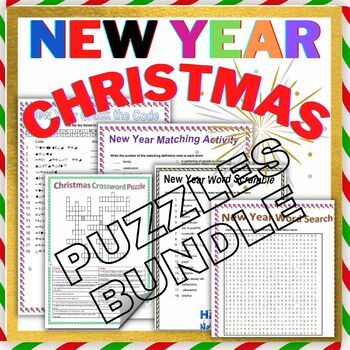 Preview of New Year and Christmas Bundle -  Crosswords, Word Search, Matching, Scramble