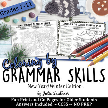Preview of New Year and Winter Grammar, Coloring-by-Number Activities