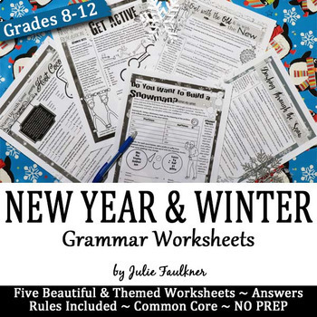 Preview of New Year and Winter Grammar Worksheets, NO PREP, Middle and High School