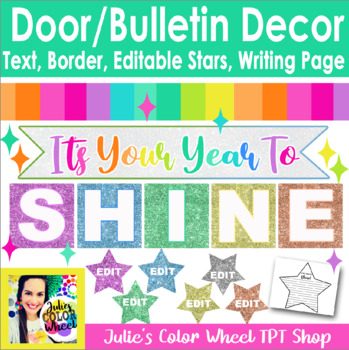 Preview of New Year or Start of School Bulletin Shine or Door Decor, Editable in WORD