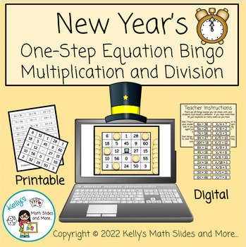 Preview of New Year's 1-Step Equation Bingo - Multiplication & Division - Digital/Printable