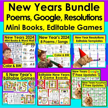 New Year's 2022 Activities BUNDLE with Google Free Yearly Updates!  K/1