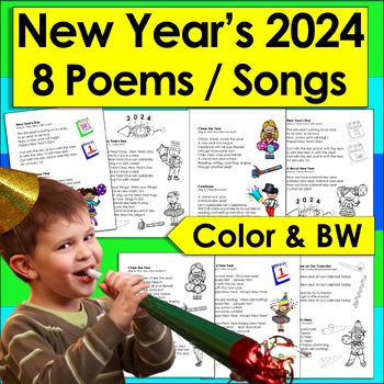 Preview of New Year's 2024 Activities - Poems / Songs  - Shared Reading Fluency