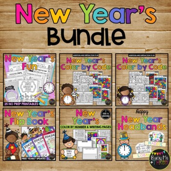 Preview of New Year's 2024 Activities BUNDLE Color by Code |Writing Pages | Craft