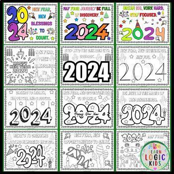 New Year's 2024 Classroom Decorations Coloring Bulletin Board Kit