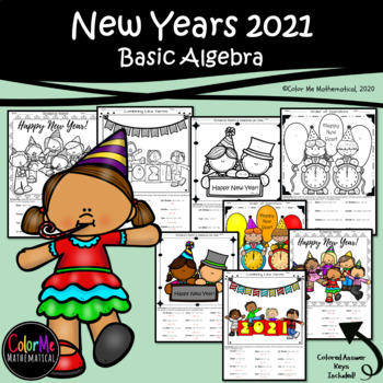 Preview of New Year's Activities 2021 | Basic Algebra Color by Number Worksheets