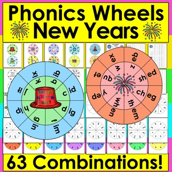 Preview of New Year's Phonics Blending Build A Word Wheels Onset Rime Make Up To 63 Sets