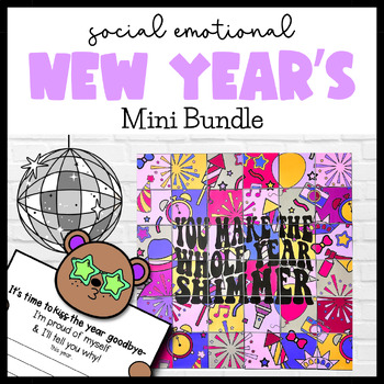 Preview of New Year's Activities Bundle | SEL Collaborative Poster | New Year Goals Craft