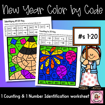 Preview of New Year's Activities| Color by Code Counting & Identifying numbers to 20