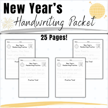 Preview of New Year's Activities Handwriting Practice Packet Letter Formation Sentence