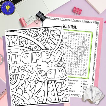 New Year's Activities | Word Search - Mindfulness Coloring Page | TPT