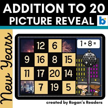 Preview of New Year's Addition to 20 Mystery Picture Reveal Math Fact Fluency