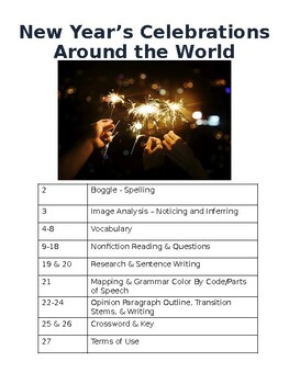 Preview of New Year's Around the World Middle & High School No Prep Sub Lesson Plan