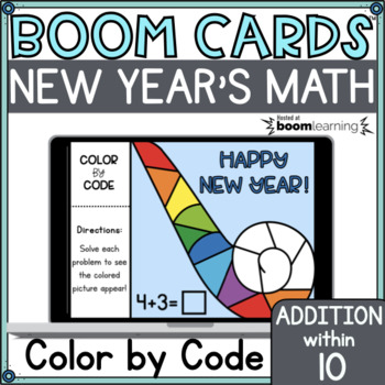 Preview of New Year's Boom Cards™  Color by Code Addition