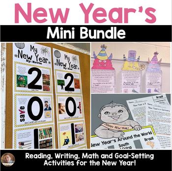 Preview of New Year's Bundle: Social Studies, Writing, Reading, and Math for Grades 3-5