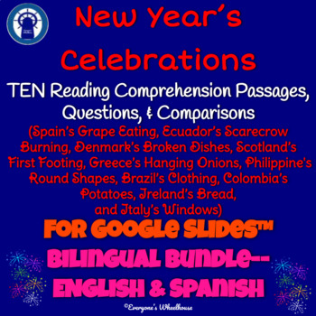 Preview of New Year's Celebrations Readings & More for Google Slides™ Big Bilingual Bundle