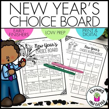Preview of New Year's Choice Board Menu for Enrichment and Early Finishers in January