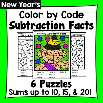 Preview of New Year's Color By Subtraction Facts: Minuends up to 10, 15, & 20