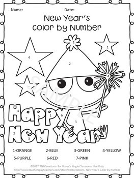 New Year's Color by Number by TNBCreations | Teachers Pay Teachers