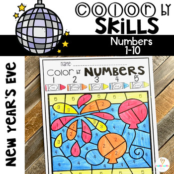 Preview of New Year's Color by Code Numbers 1-10 Activities