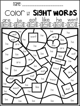 New Year's Color by Code Sight Words Primer Sight Word Activities