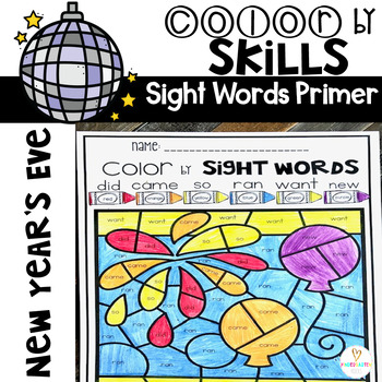 Preview of New Year's Color by Code Sight Words Primer Sight Word Activities