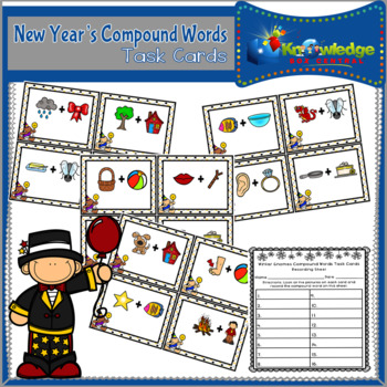 Preview of New Year's Compound Words Task Cards With Recording Sheet
